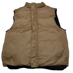LL Bean Reversible Puffer Vest Tan Black Full Zip Insulated Mens XL
